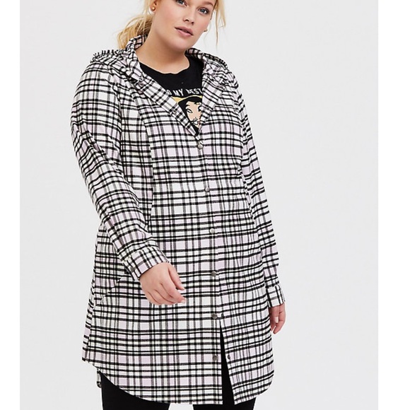 torrid Jackets & Blazers - TORRID pink plaid flannel hooded anorak!